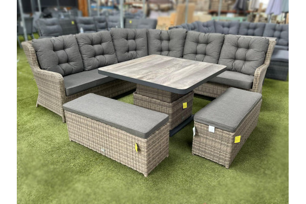 Burbage Large Rattan Corner Lounge Set with Height Adjustable Table in Cappuccino