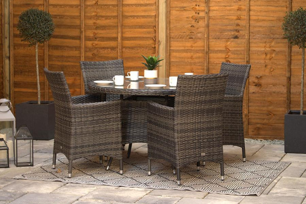 Sapcote 4 Seater Round Dining Set in Dark Grey Rattan